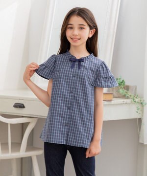  【110-140㎝】チェックラッフル ブラウス