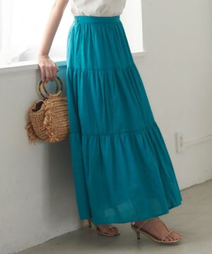  【洗える】コットンボイルティアード スカート