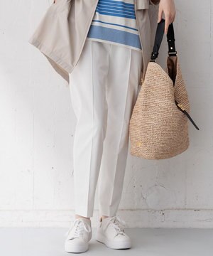  【洗える】コットンサテンストレッチ テーパードパンツ