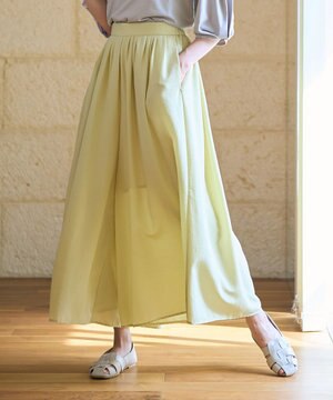  【ウエストゴム】スパンボイル撥水スカートパンツ