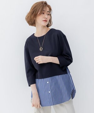  【洗える】コンビネーション チュニック カットソー