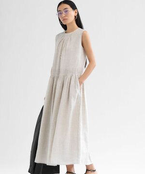  【GOLD LABEL】ノーザンリネン バックリボン フレア ワンピース