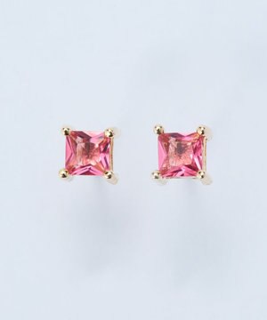  シャインフレームスクエアピアス　レッド