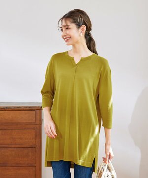  【洗える】キーネックニットチュニック