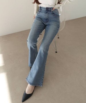  【美脚パンツ】ストレッチフレアデニムパンツ