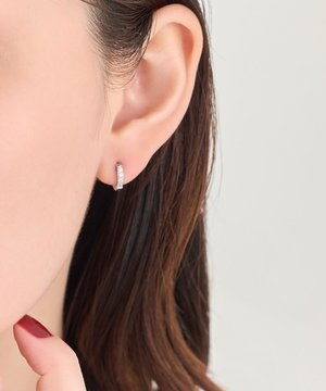  【金属アレルギー対応】ワンタッチビジューフープミニピアス　シルバー/サージカルステンレス