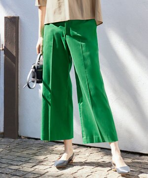  【UVカット・接触冷感・洗える】コットンサテンクロップド丈ワイドストレート パンツ