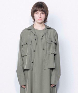  【ReNAVE・セットアップ可/洗える/UVケア/接触冷感】フィブリルシャンブレー オープンカラーシャツ