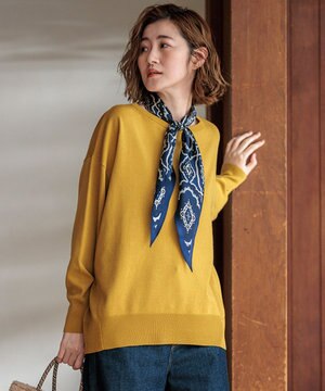  【洗える】ウールコットンストレッチ オーバーサイズ ニット