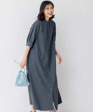  【洗える】マットナイロンタフタ シャツワンピース
