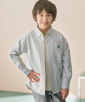 【100-130cm】オックスフォード ストライプコンビシャツ