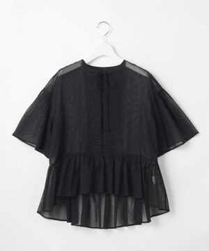  【GOLD LABEL】コットンオーガンジー ピンタックリボン ペプラムブラウス