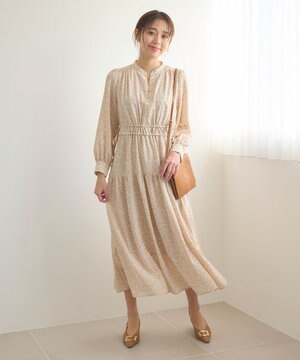  【洗える】フラワープリントドロスト ワンピース