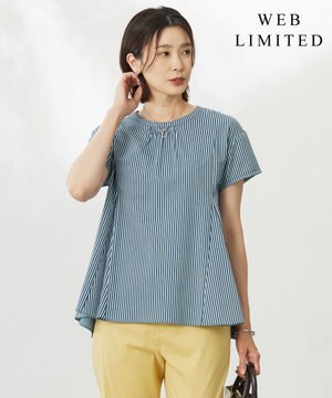  【WEB限定・洗える】ストライプジャージー フレア カットソー