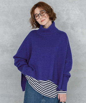 【洗える】ウールカシミヤ ニットポンチョ