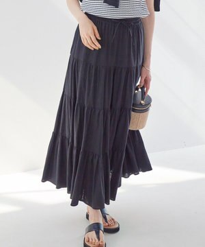  【SLOW/一部店舗限定】ブライトリネン  ティアード スカート