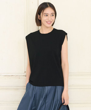 【洗える・XSサイズあり】クレープストレッチノースリーブ ニット