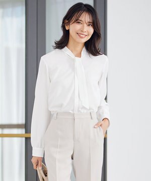  【洗える】ジョーゼット ボウタイ ブラウス