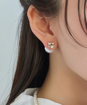  クラシカルパール×ビジューバックキャッチピアス