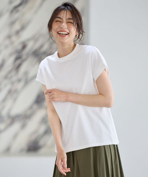 【UVケア/接触冷感】モックネックフレンチスリーブTシャツ
