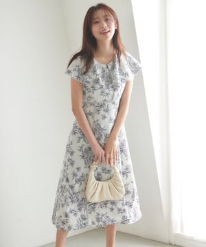  ラッフルバイカラートリム ワンピース