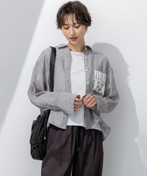  【洗える】LIBECO クロップド シャツ