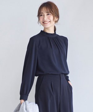  【洗える】フリルネックスタンド ブラウス
