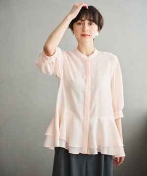 【洗える】ダブルフリルヘムシアーシャツ