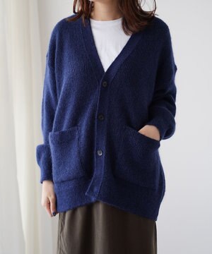  【UNISEX】WASHI&MOHAIR RIB KNIT OVERSIZED カーディガン