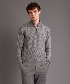  【キングサイズ】カシミヤブレンド ハイネック ZIP プルオーバーニット