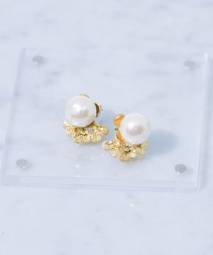  2wayフローラル&コットンパールピアス