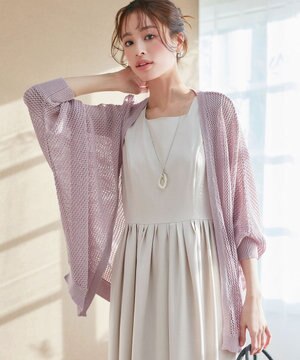  【洗える】メッシュ編みニットドルマンカーディガン