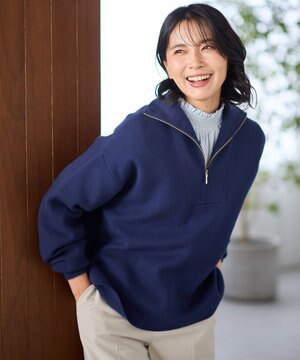 スウェットライクハーフジップニット