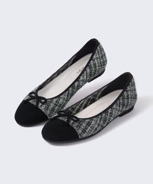 【WEB・一部店舗限定/洗える】ツイード柄 ラウンド バレエ パンプス