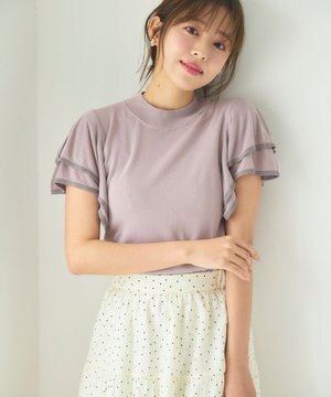  【洗える】フリルスリーブハイネック プルオーバー