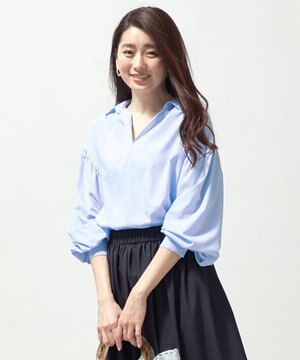 【洗える】JFバンブー混ローン 襟付き ブラウス