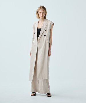 【UVケア・接触冷感】【uncrave WHITE】リネントロ ストライプ ジレワンピース