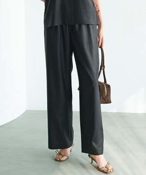  【洗える】トリアセスラブストレッチ ワイド パンツ