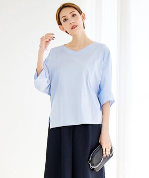  【洗える】 ブラウスライクジャージー ドルマンスリーブカットソー