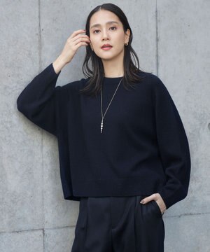  【洗える】ウールカシミヤブレンドラメスパンコールクルーネック ニット