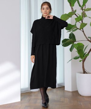  【2点セット】ケーブルトップス＆ニットワンピースセット