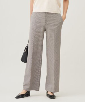  【撥水加工・洗える】TRギャバチェック柄ストレート パンツ