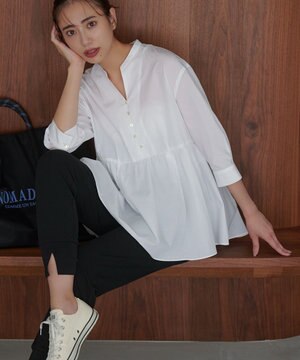  シアーソフトシャンブレーペプラム ブラウス