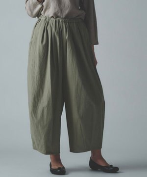  オーガニックコットンワッシャーバルーンパンツ〈国産・綿100%天然素材〉〈体型カバー・フリーサイズ〉〈ヴィンテージライクなシワ感〉〈大人のリラックスワイド〉