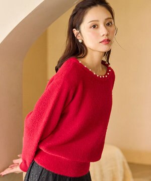  パール付きシャギー ニット