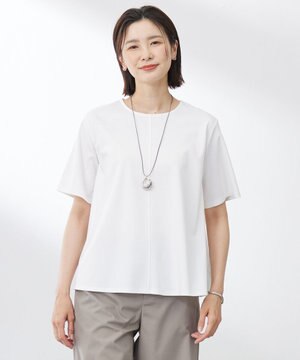  【洗える】コットンスムース バック プリーツ カットソー