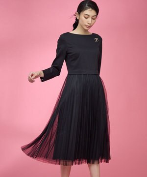 【WEB限定・KUMIKYOKU NAVY】ジャージーコンビ ギャザーチュール ワンピース