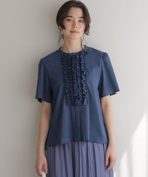  【WEB限定】サッカーギンガムチェック フロントフリルブラウス