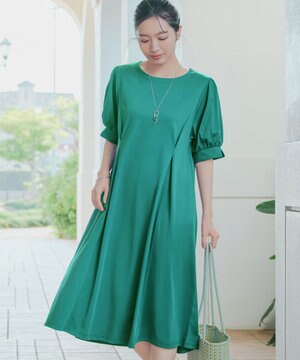  【おのののかさん着用】「サマケア」パフスリーブAラインワンピース