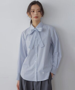  【加藤ローサさん着用】コットンタッチシャーティングボウタイ付き シャツ